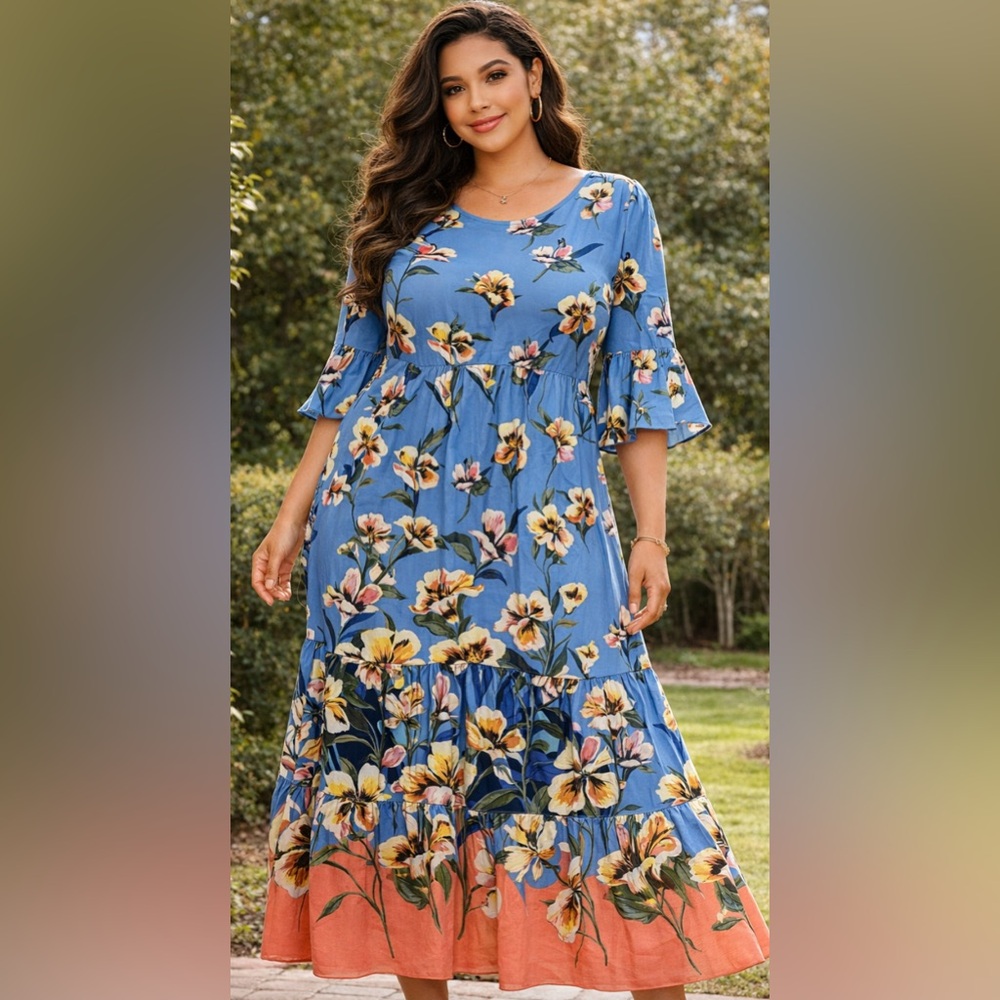 London Times Sky Blue Floral Maxi Dress